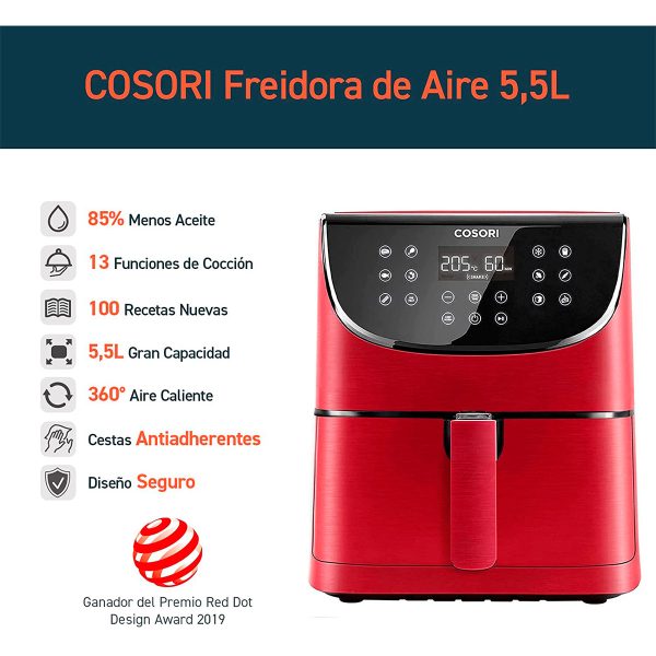 Freidora Airfryer Premium Chef Edition 5.5L 1700W (Roja) - COSORI - immagine 3