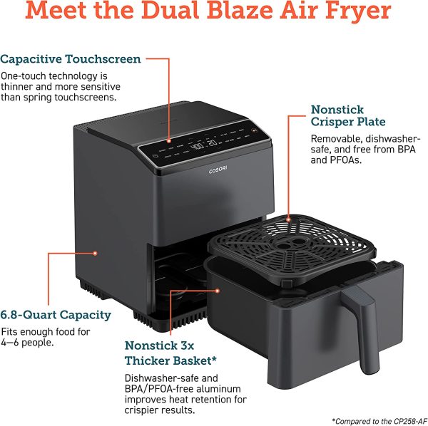 Freidora air fryer cosori dual blaze chef edition 6.4l gris - immagine 4