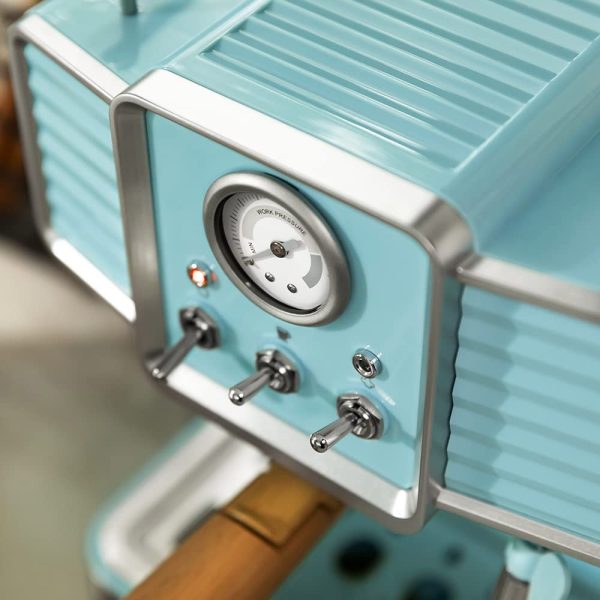 Cecotec Cafetera Express Power Espresso 20 Tradizionale Light Blue. 1350 W, Espresso y Cappucicno, 20 Bares y Thermoblock, Vaporizador, Manómetro, Diseño Vintage, Capacidad 1,5 Litros - immagine 3