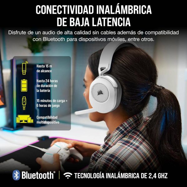 Cuffie da gioco wireless Corsair HS65 Wireless V2 7.1 bianche - immagine 2